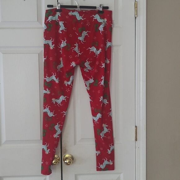 Lularoe red unicorn Santa tall & curvy butter soft leggings - Picture 4 of 6